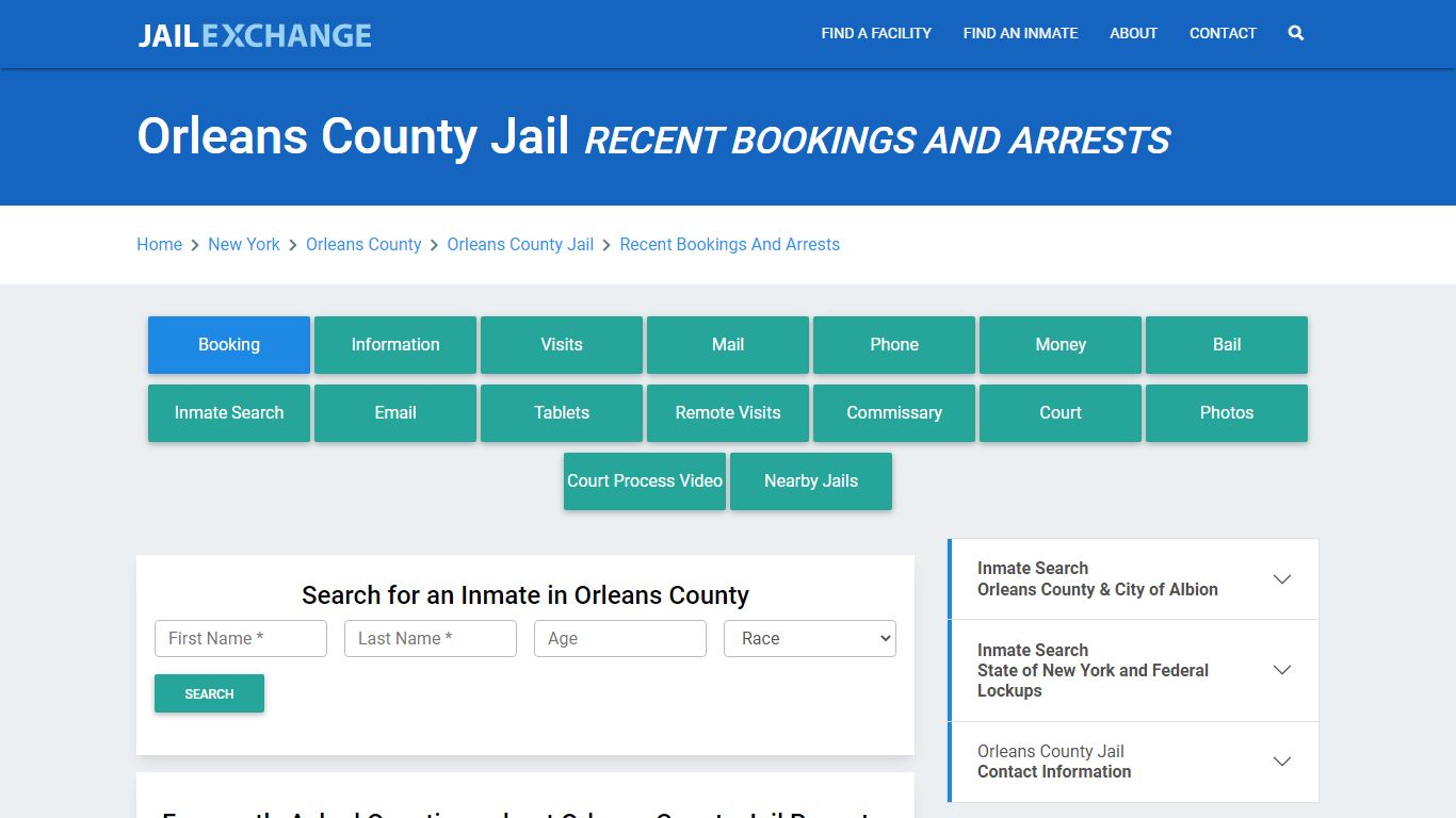 Orleans County Jail Recent Bookings And Arrests - Jail Exchange