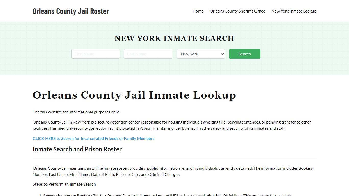 Orleans County Jail Roster Lookup, NY, Inmate Search